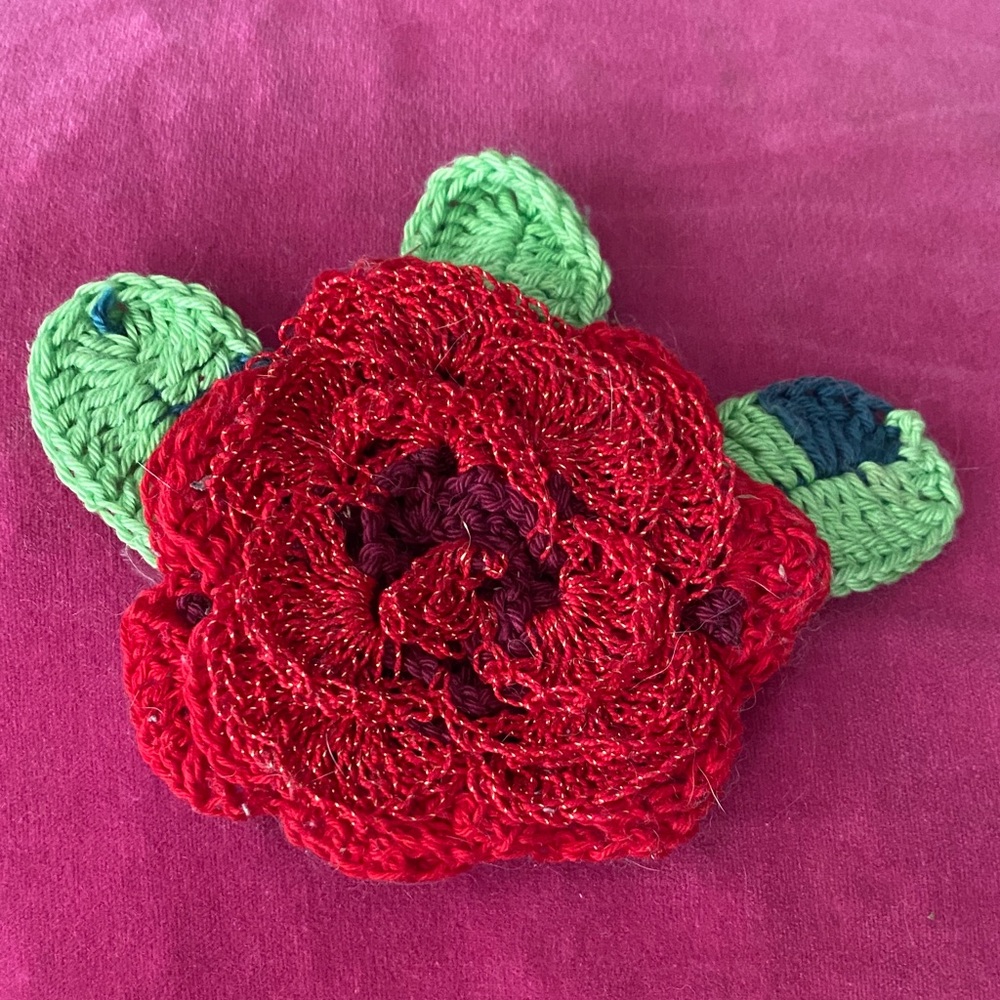 Handmade Red Crochet Flower Brooch
